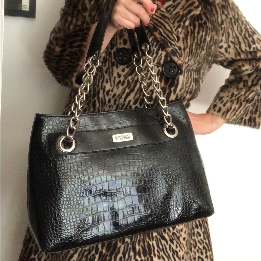 Kenneth Cole Reaction Black Faux Croc Bag